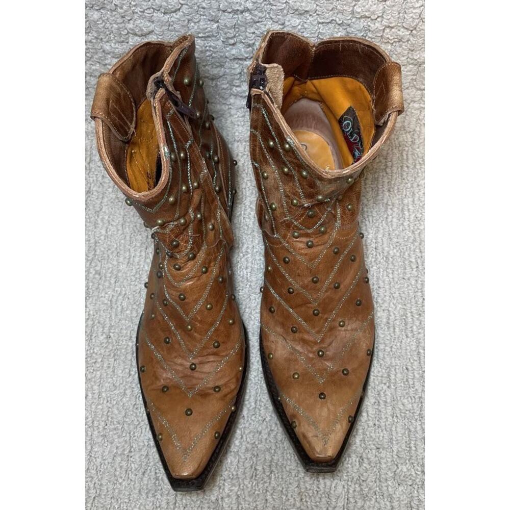 Old Gringo Brown Leather Studded Western Ankle Boots Womens 10B Turquoise Cowboy - Picture 5 of 13